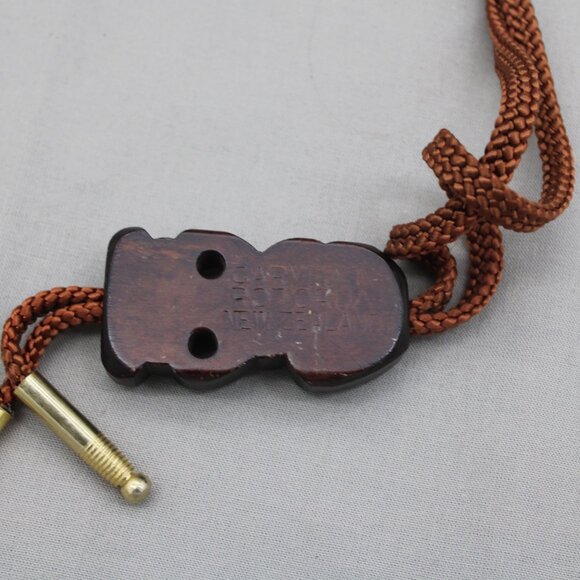 Vintage Tiki Bolo Tie - Hand Carved Maori Teko Clasp - Adult One Size - Picture 3 of 5